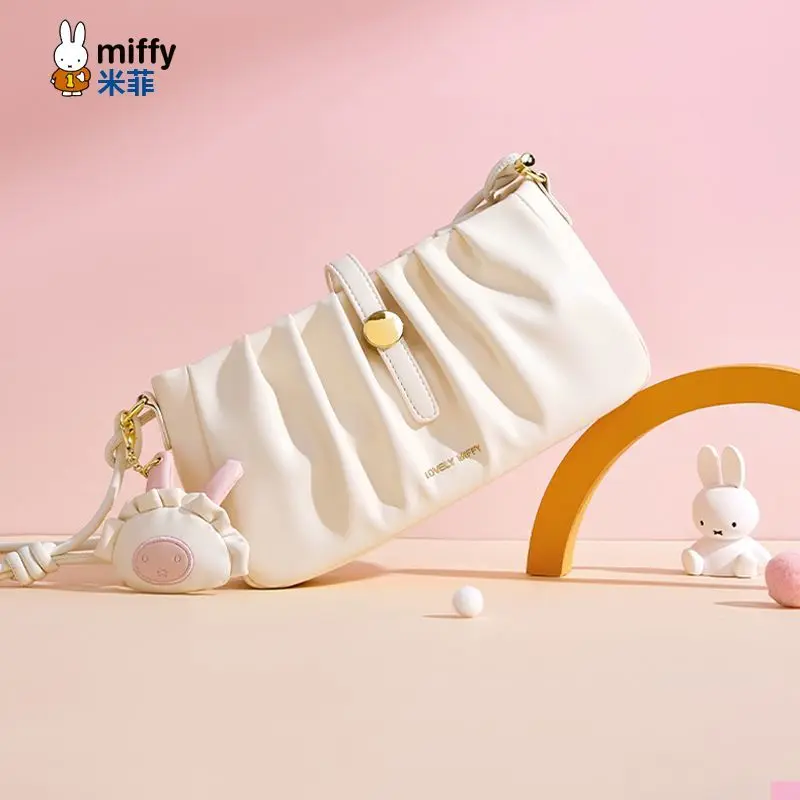 Miffy Rabbit Kawaii Anime Cartoon Miffy Pleated Bag Simple Fresh Clouds 2026 New Style Fashion Solid Color Girl Sweet Armpit Bag