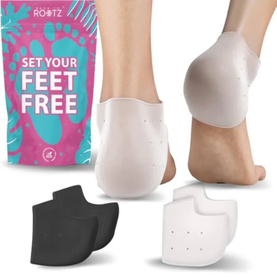ROOTZ 2 Pairs 4 Pcs Silicone Heel Protectors for Blister Prevention Padded Gel Heel Sleeves for Heel Pain and Cracked Heels Ide