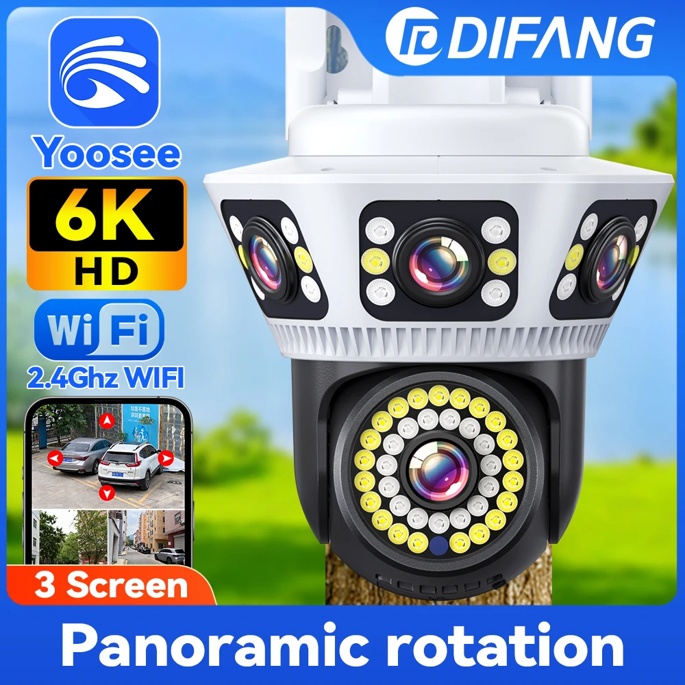 

Yoosee 6K WiFi Camera Outdoor Three Screen Security Cam Ai Tracking Home Use CCTV Surveillance IP Camera Onvif NVR Street Cam