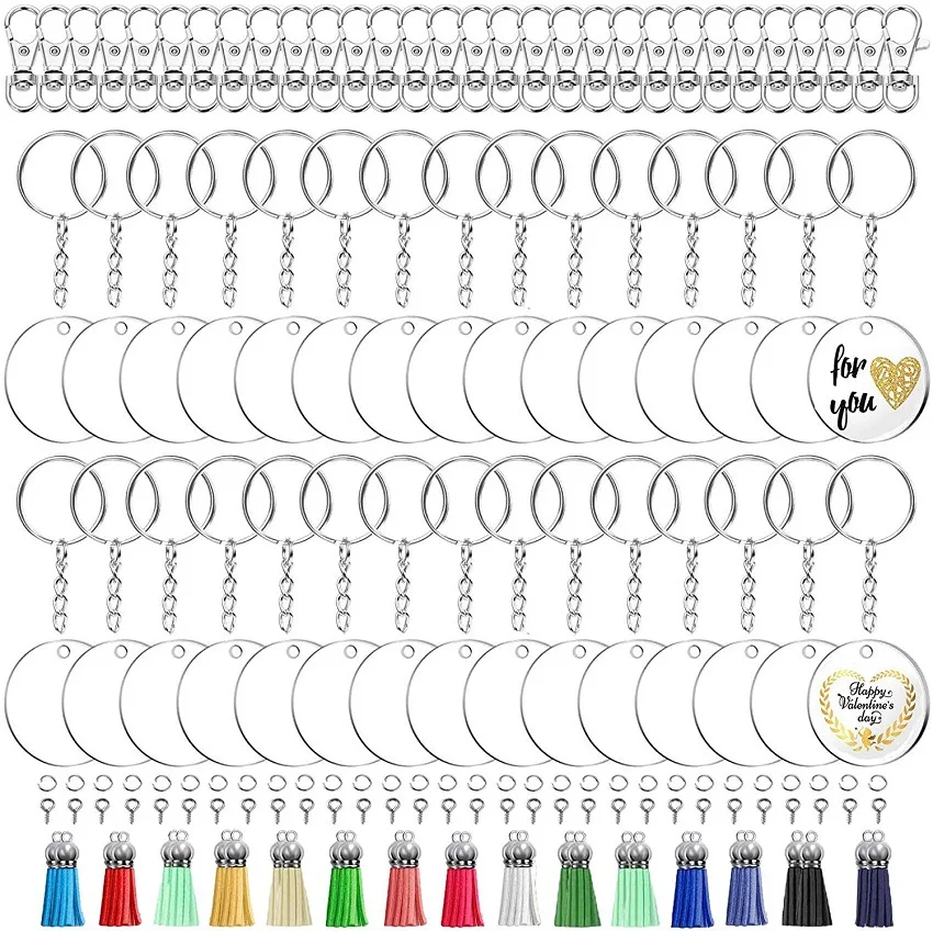 

180pcs Colorful Leather Tassel High Transparent Acrylic Keychain Combination Set Party DIY Key Gift