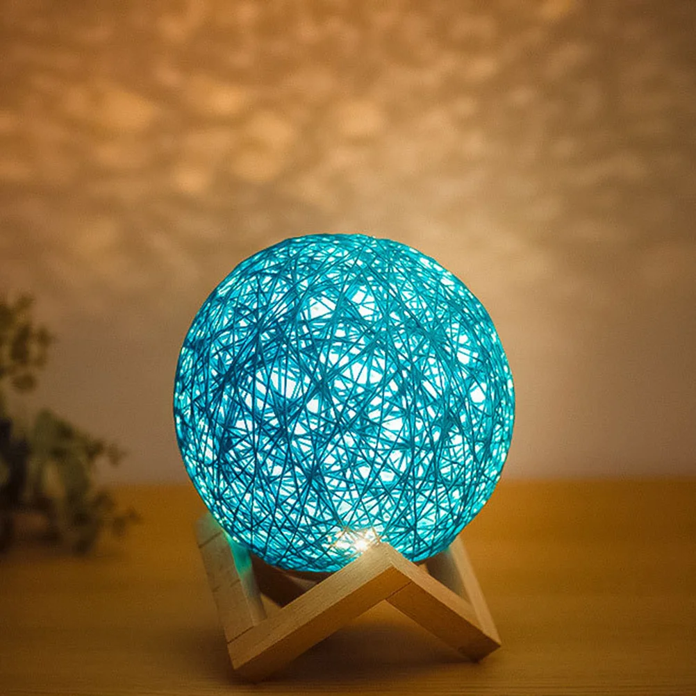 

Star Projection Table Lamp Wooden Frame Bedroom Ball Small Desk Night Light USB Power Supply Warm Bulb Rattan Base
