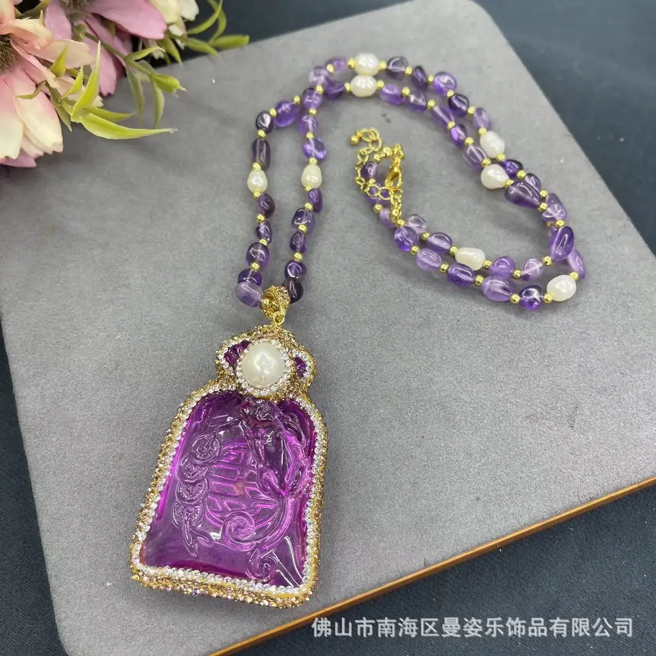 Natural amethyst chain glazed Pipe sweater chain money bag necklace hot-selling natural stone original design factory