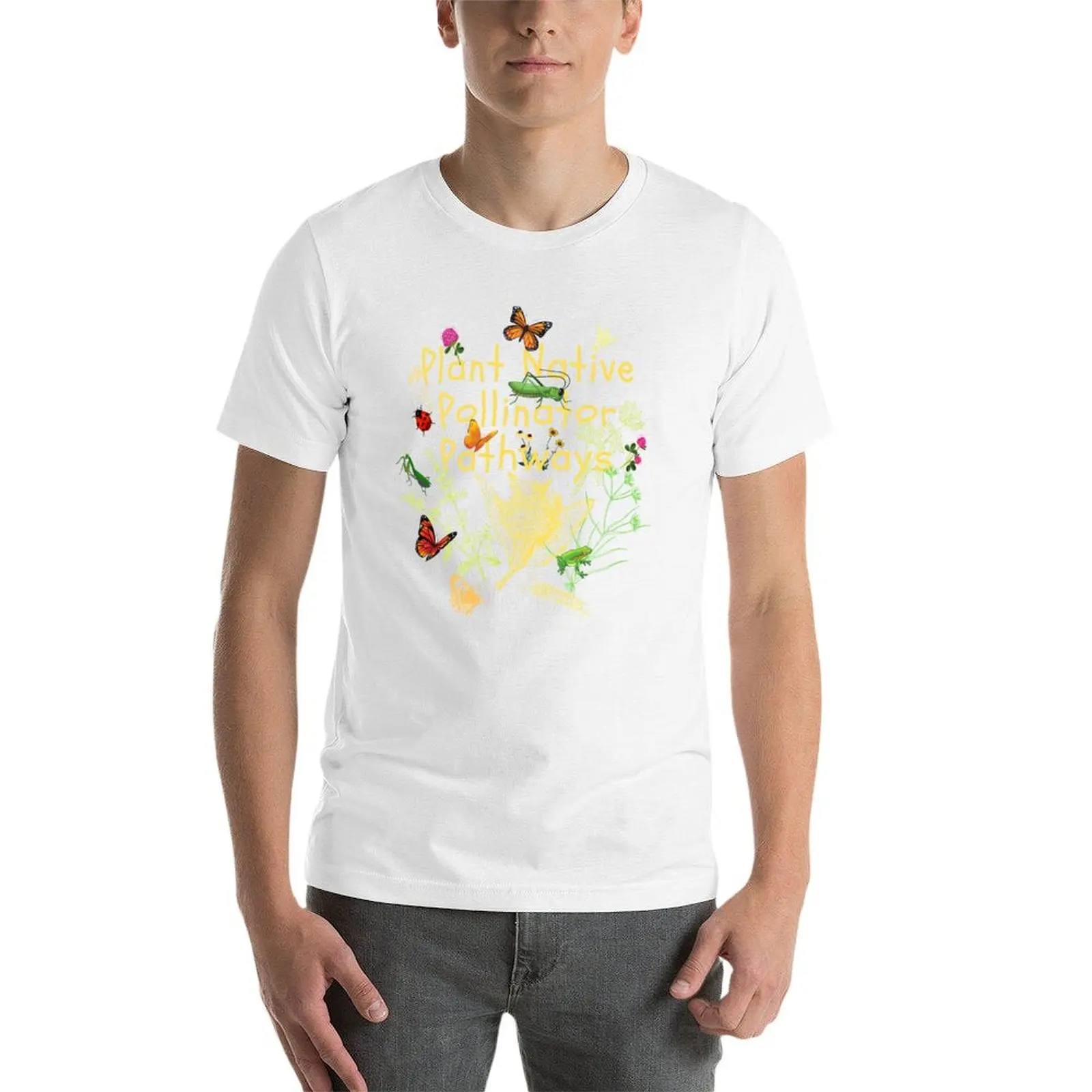 تي شيرت بتصميم حديقة الممرات الأصلية من Plant Native Pollinator تي شيرت رجالي غير رسمي تي شيرت للرجال حزمة تي شيرت أبيض