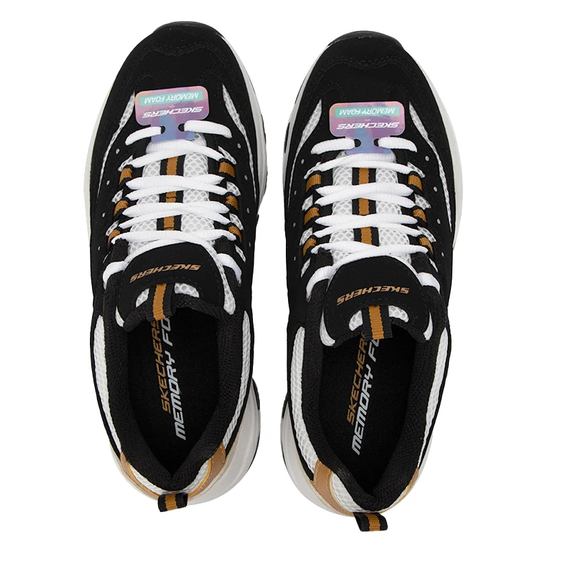 Skechers Women Panda Shoes 8730066BKGD Mesh D Lites 1.0 Chunky Sneakers Black Gold Breathable Casual Walking Shoes 2026 New