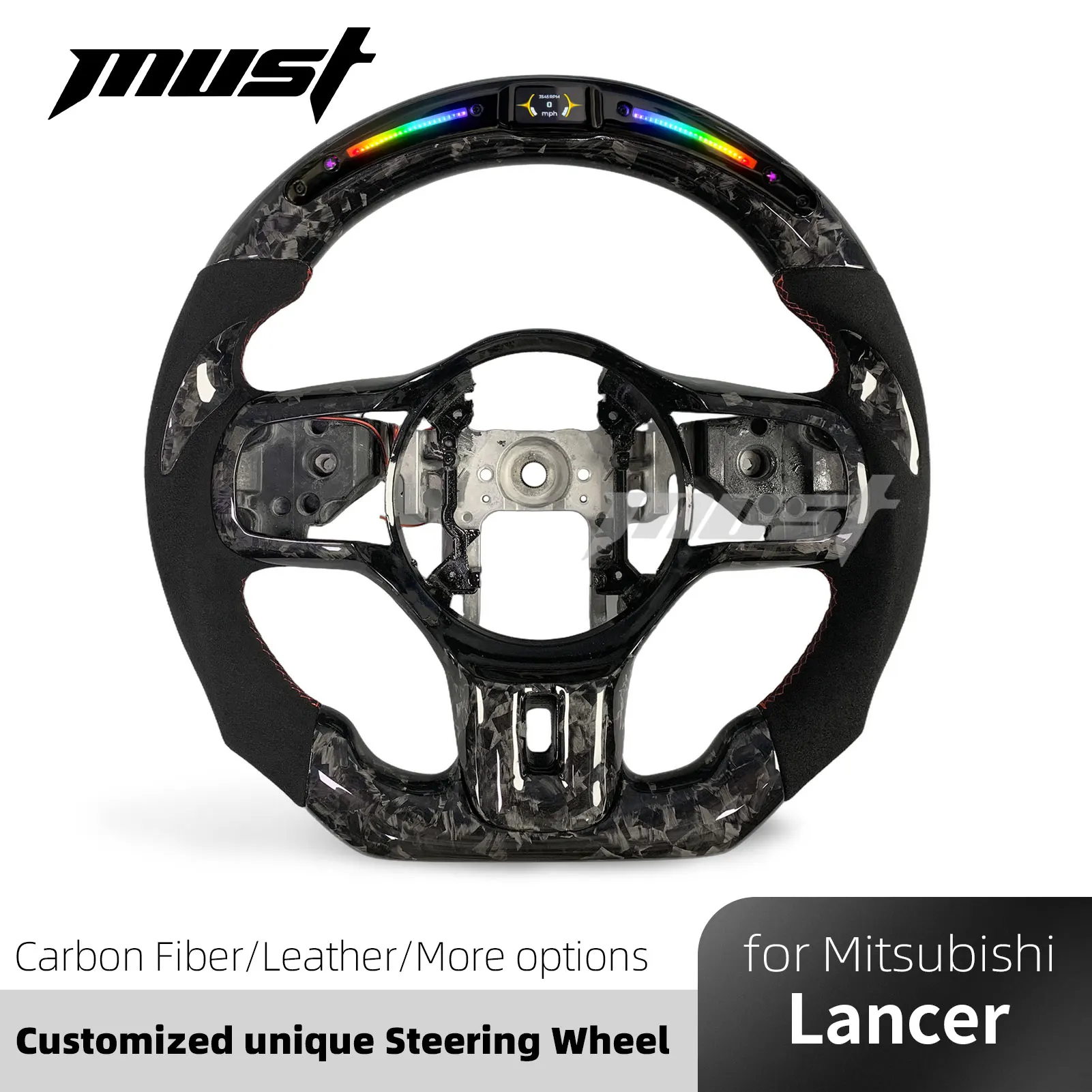for Mitsubishi 2008-2016 Lancer Evolution X GSR MR X Final Edition Custom Forged Carbon Fiber Steering Wheel with LED Display