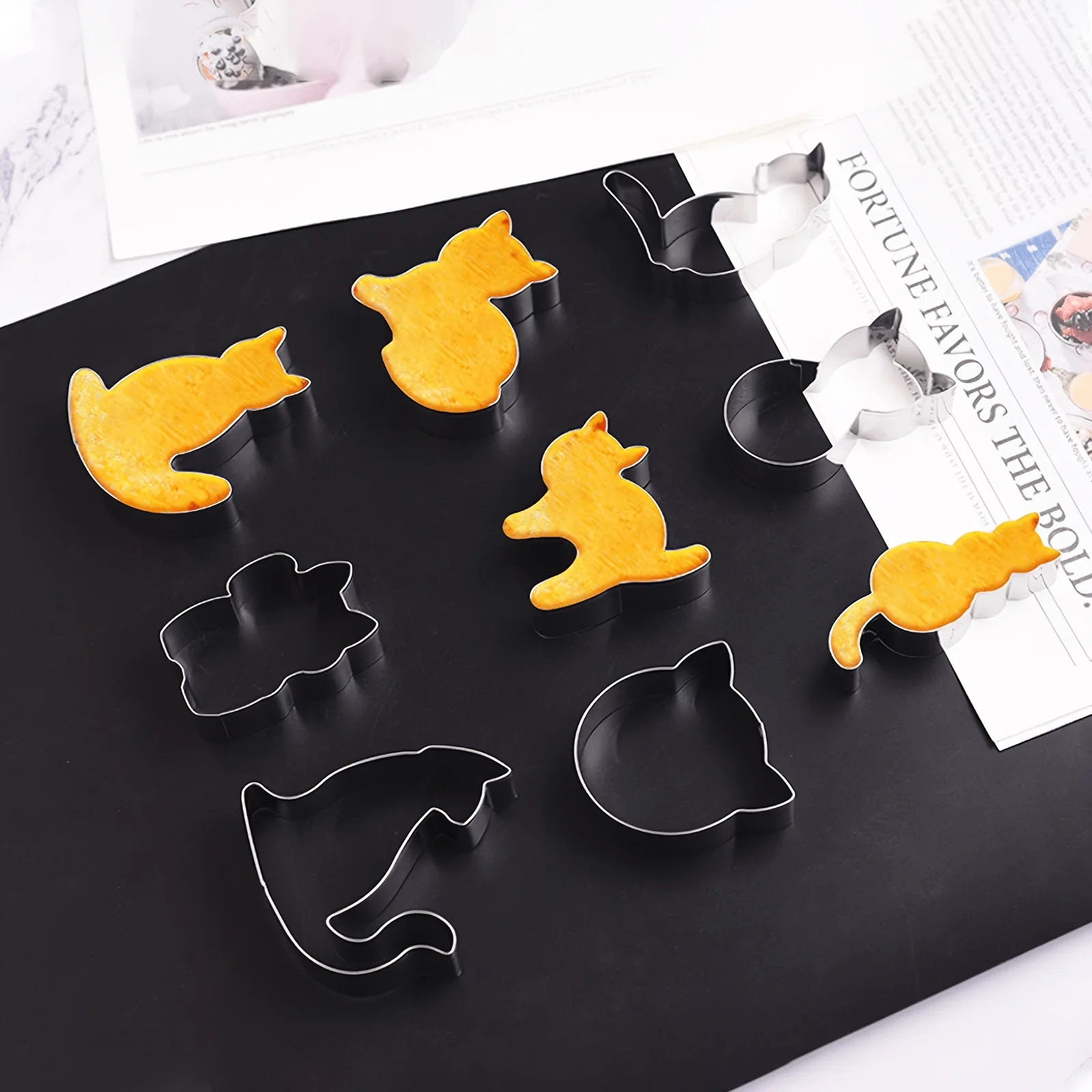 9PCS Cookie Cutter Set, Food Grade Stainless Steel, Cute Cat Shape Molds, Mousse Circle Baking Tools for Home Kitchen Pastry DIY