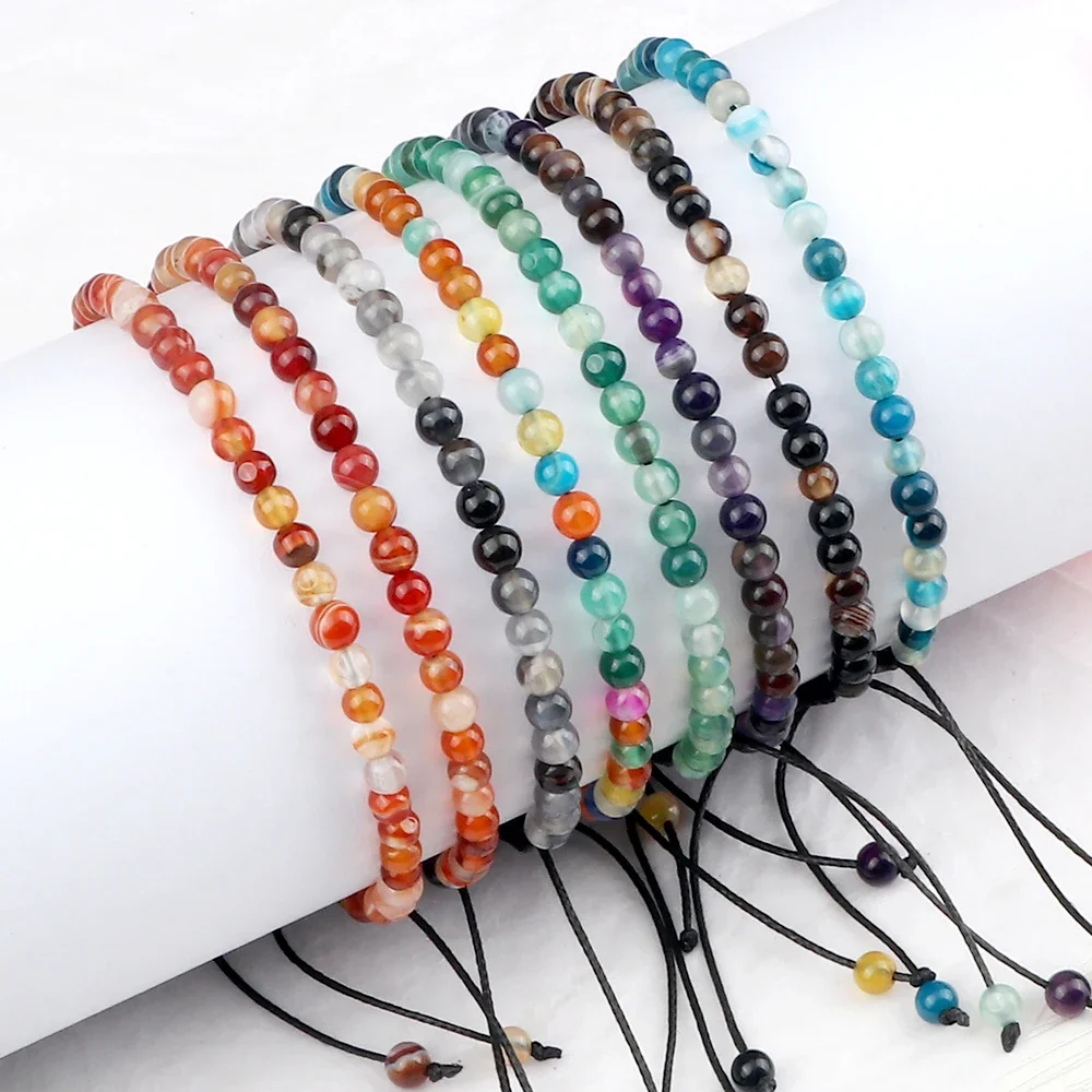 Einstellbare 4mm Chakra Perlen Armband Mini Naturstein Achate Lava Tigerauge Perlen Armbänder & Armreifen Frauen Männer Geschenk schmuck