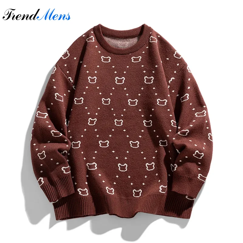 

Men's Printed Pullover Casual Round Neck Trendy Versatile Sweater Fashionable Loose Comfortable Sporty Harajuku Couple Knitted