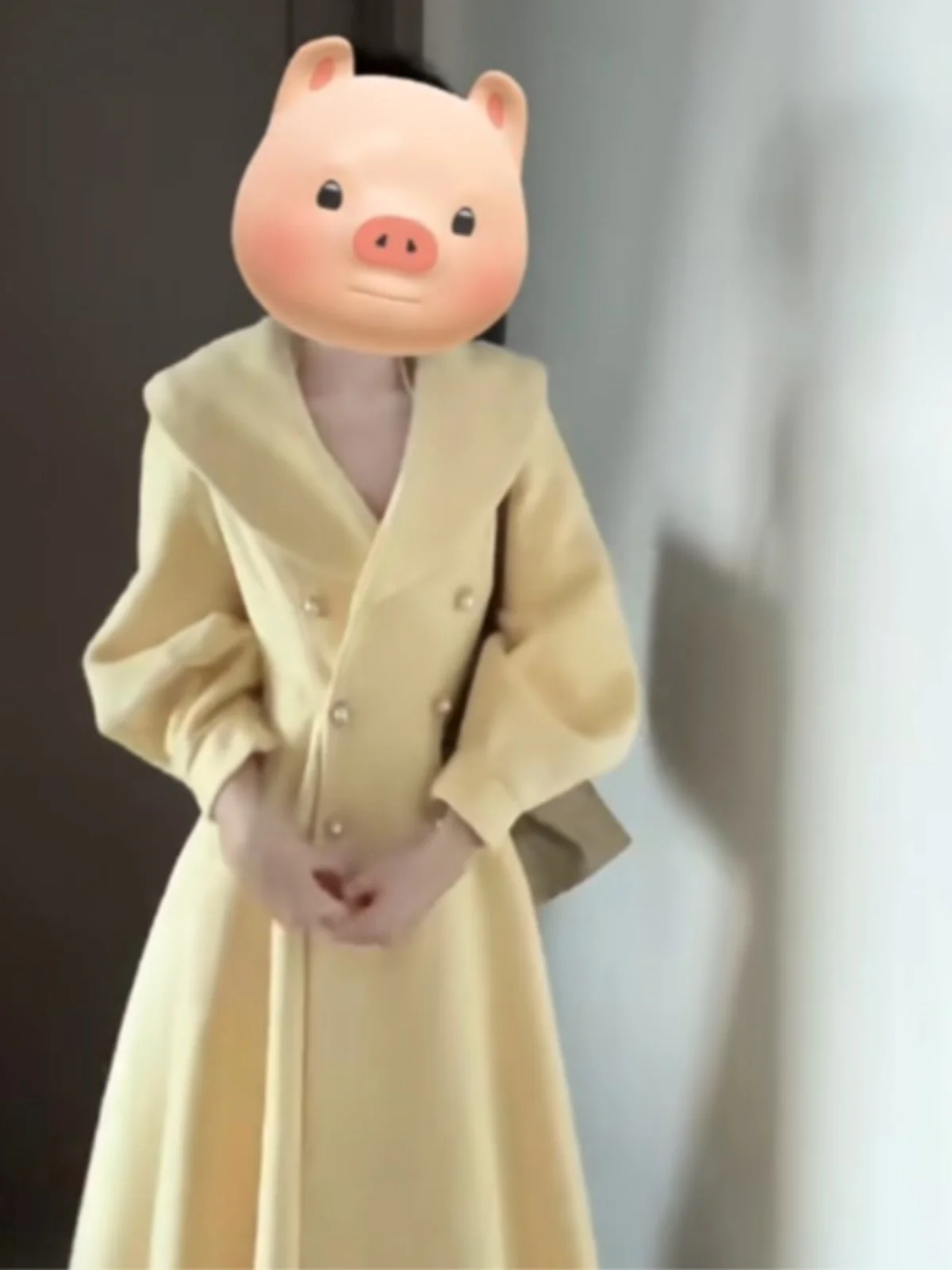 معطف صوفي أنيق مزدوج الوجه طويل وعالي الخصر للأشخاص الطوال، تصميم جديد للخريف بأسلوب بسيط للتنقل اليومي مع أزرار