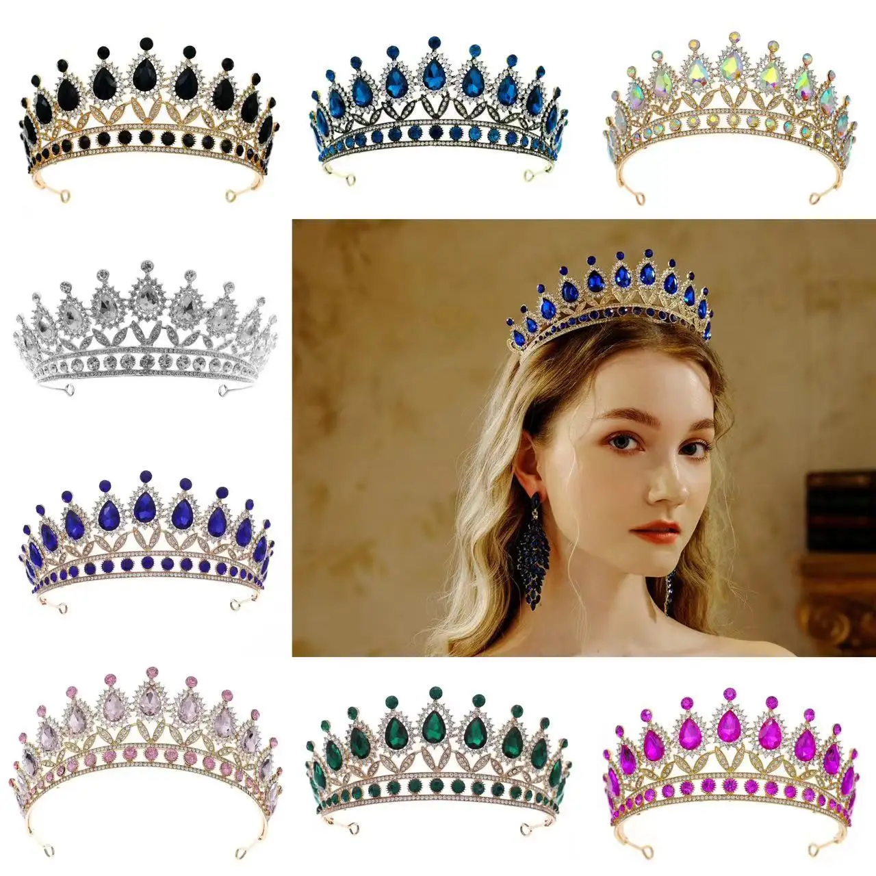 Wedding Hair Accessories Baroque Rhinestone Crystal Crown Tiara Wedding Crown Headdress Party Crown Bridal Hair Jewelry Tiaras