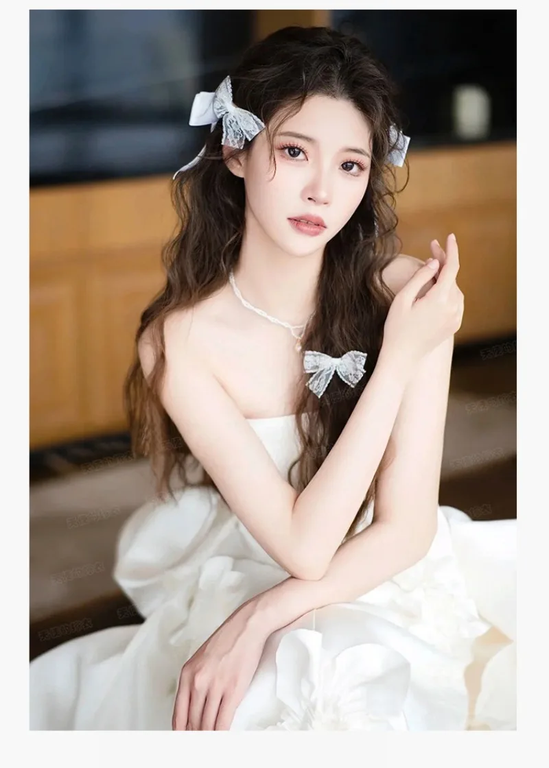 화이트 a 라인 웨딩 드레스 3D 꽃 공식 행사 가운 여성 섹시한 Strapless 바닥 길이 웨딩 게스트 드레스 맞춤형