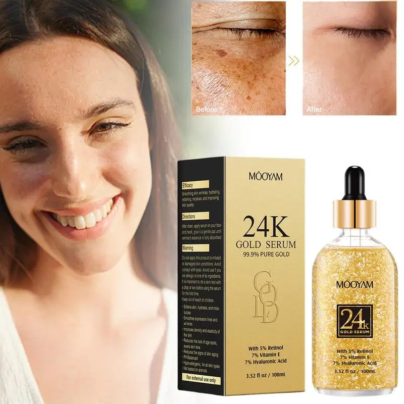 

24K Gold Essence Vitamin E Balancing Facial Essence Skin Complexion Pore Minimizer 3 Oz Anti-Age Face Oils With Hyaluronic Acid