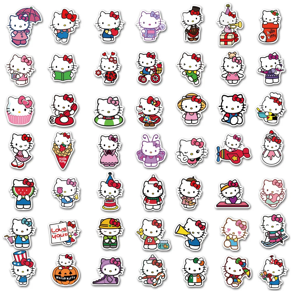 10/30/100 buah stiker Anime grafiti lucu Sanrio Hello Kitty lucu stiker untuk mainan anak-anak Notebook gitar Laptop Decal kartun