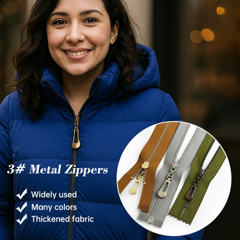

3# 5Pcs 40/50/60/70cm Open-End Metal Zipper Auto Lock Zippers Decoration Zip for Sewing Bags Repair Kit DIY Clothing Accessories