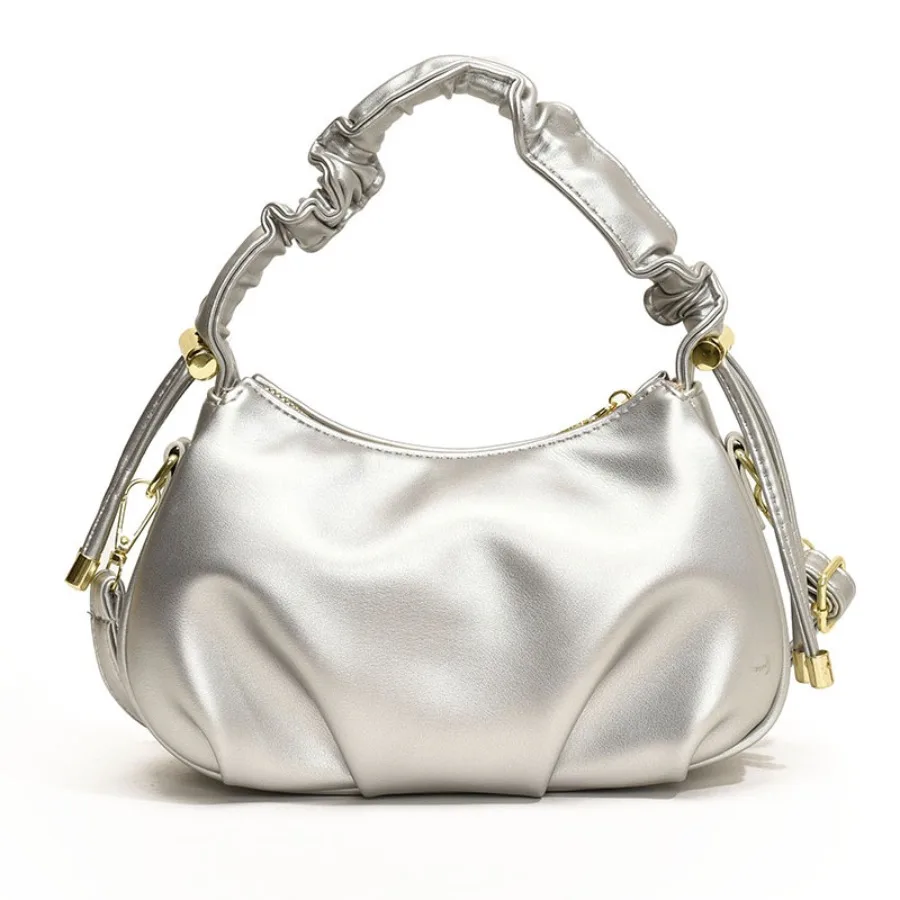 

New Fashion Casual Simple Summer Women's Bag Pleated Dumpling Bag Hand Carrying Cloud Bag Commuter Crescent Crossbody Bags