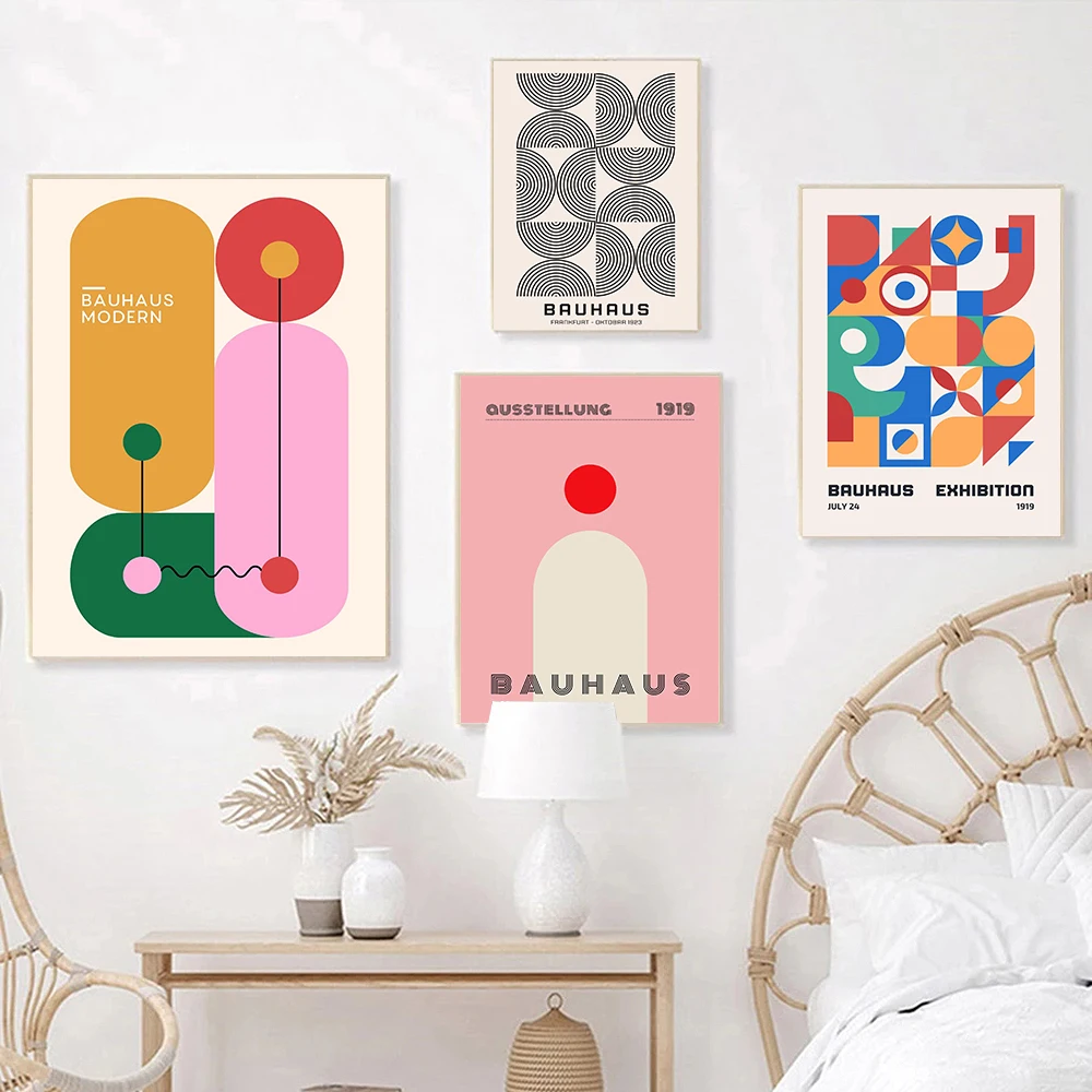 Modern Bauhaus Geometric Exhibition Poster Abstract Minimalist Canvas Prints Pictures for Modern Home & Office Decor No Frame
