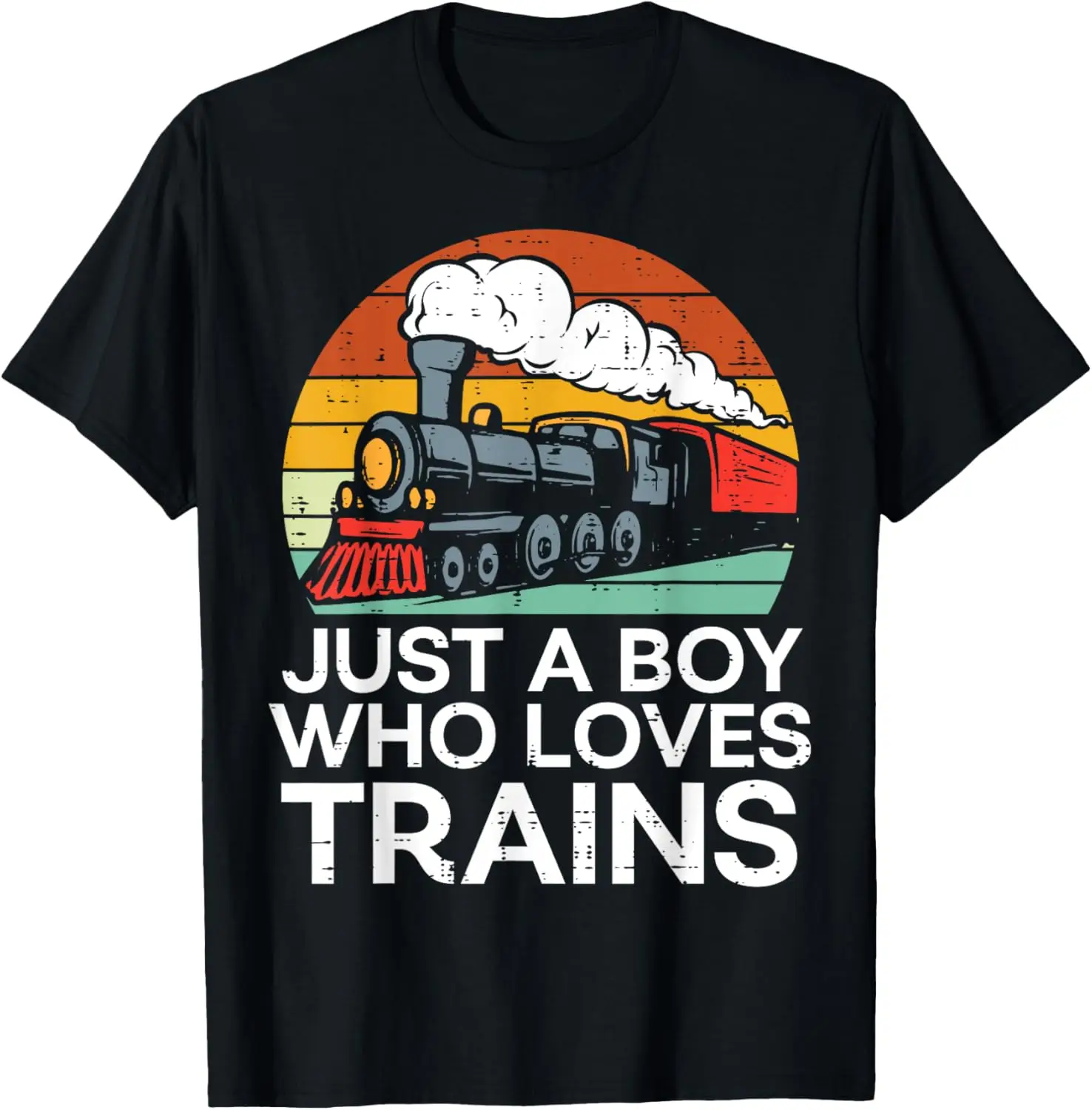 Just A Boy Who Loves Trains Retro Locomotive Men Kids Youth T-Shirt