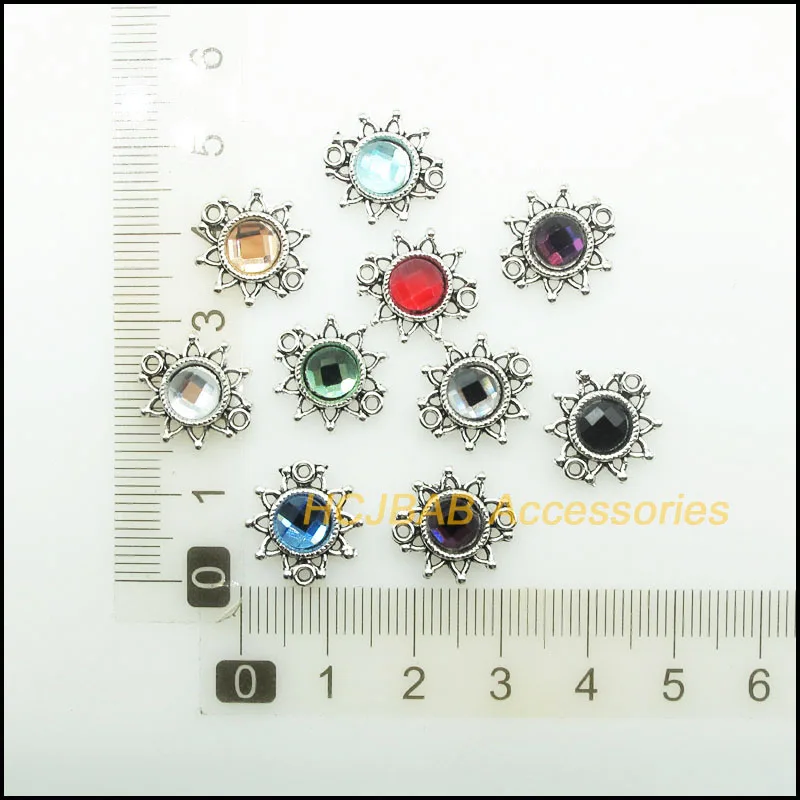 20 Stück antike versilberte Retro-Sonnenblume gemischt runde Kristall Charms Anschlüsse 14mm