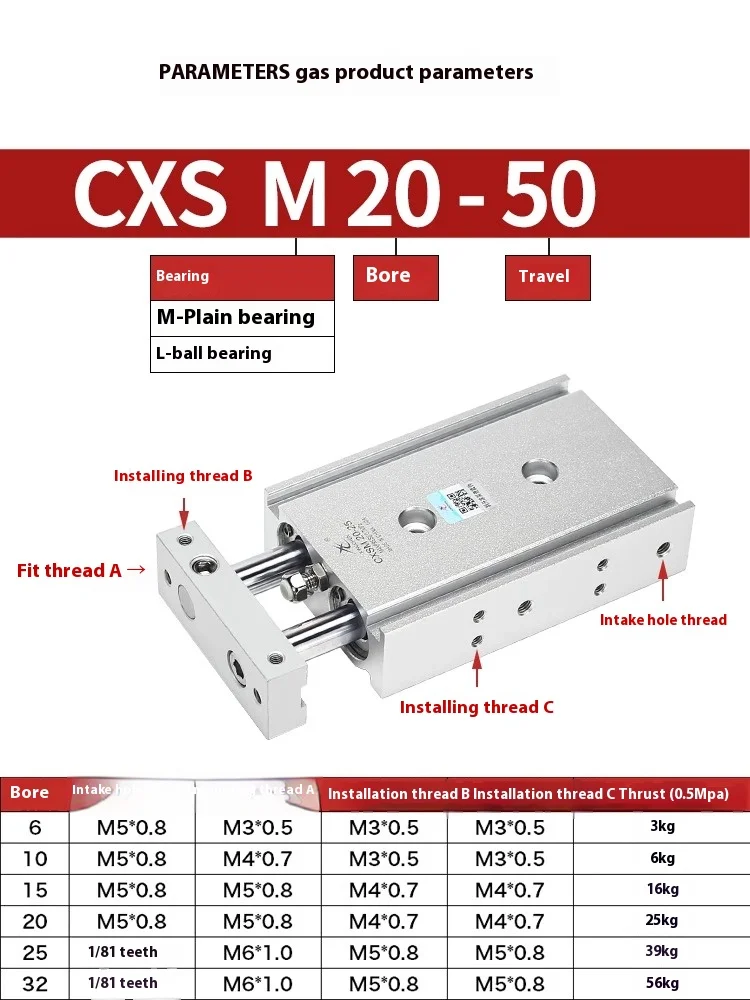 Xingchen small pneumatic double shaft double rod cylinder CXSM/TR6/10/15/20/25