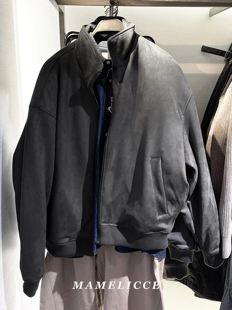 MAMELICCE Original design Synthetic Suede Stand-up Collar Jacket Men's clothing Autumn and Winter Jackets