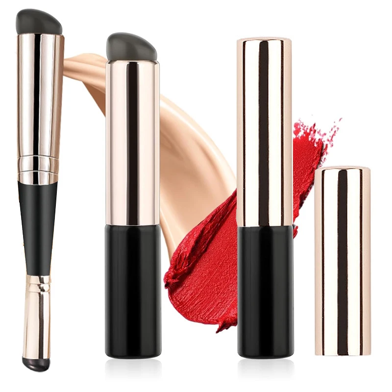 Double Head Silicone Lip Brush With Cap Angled Concealer Brushes Lip Balm Lip Gloss Round Head Concealer Brushes Make Up Brushes