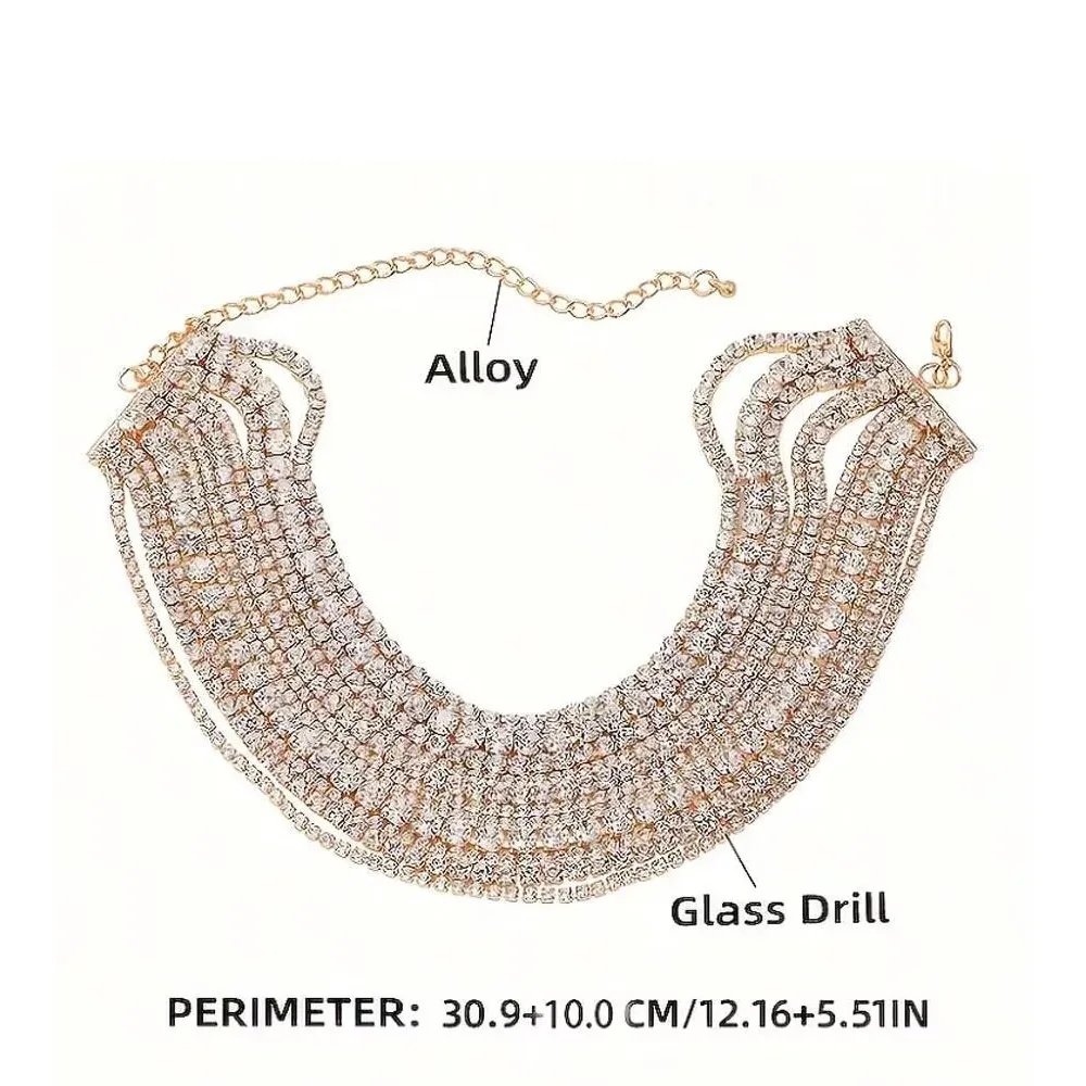Modische mehrschichtige glänzende Drag Queen Halskette Schmuck Halskette für Frauen Hochzeit Strass Halsband – Detail 2
