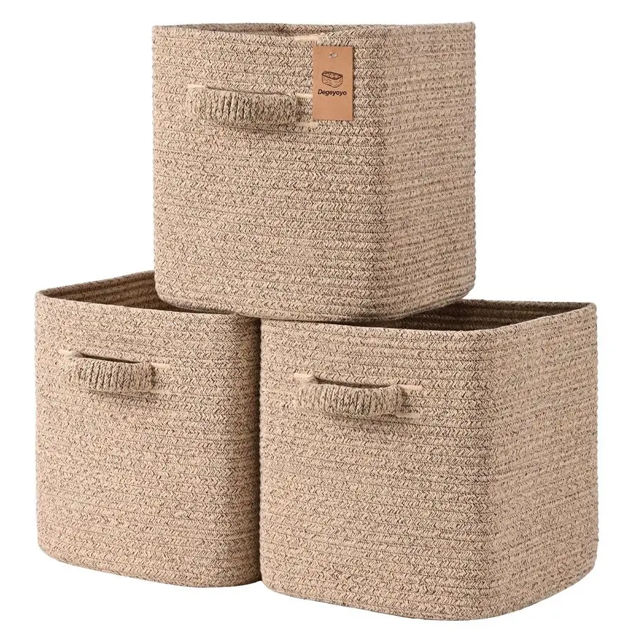 

Inch Storage Cubes, 3 Pack Cube Storage Bins for Organizing, Cotton Rope Woven Baskets for Shelves, Bathroom, Kids Room, Closet