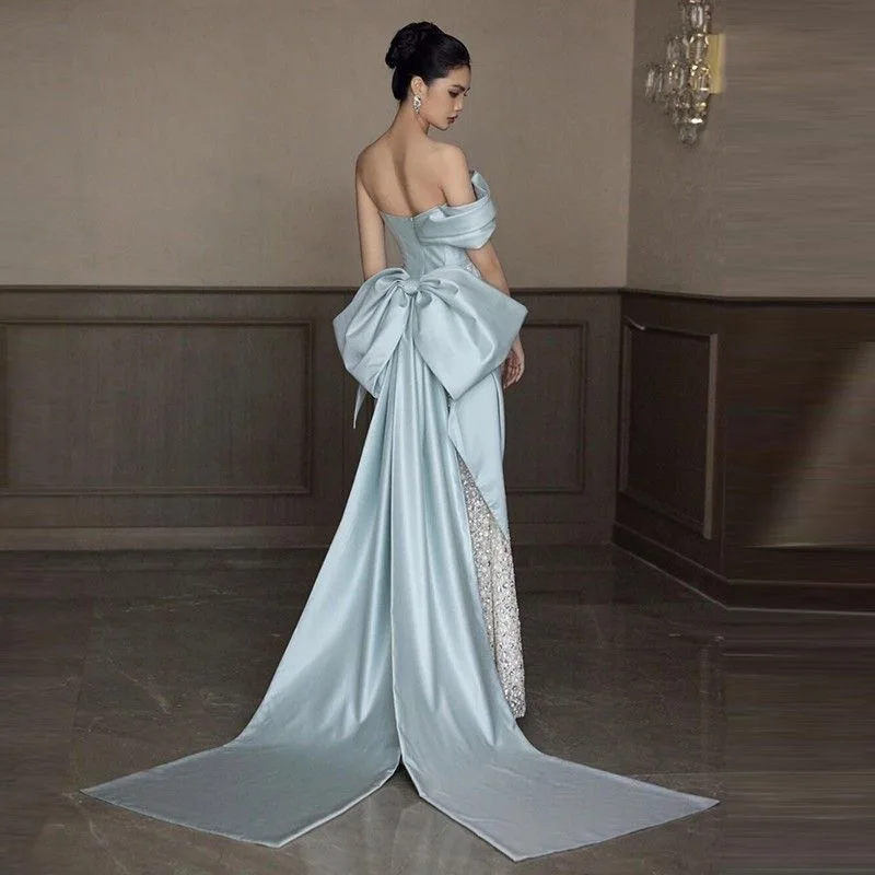 B-011 فستان سهرة للصناعة الثقيلة 2025 نمط جديد بدون حمالات ترتر راقي ذيل السمكة فستان خطوبة العروس نخب