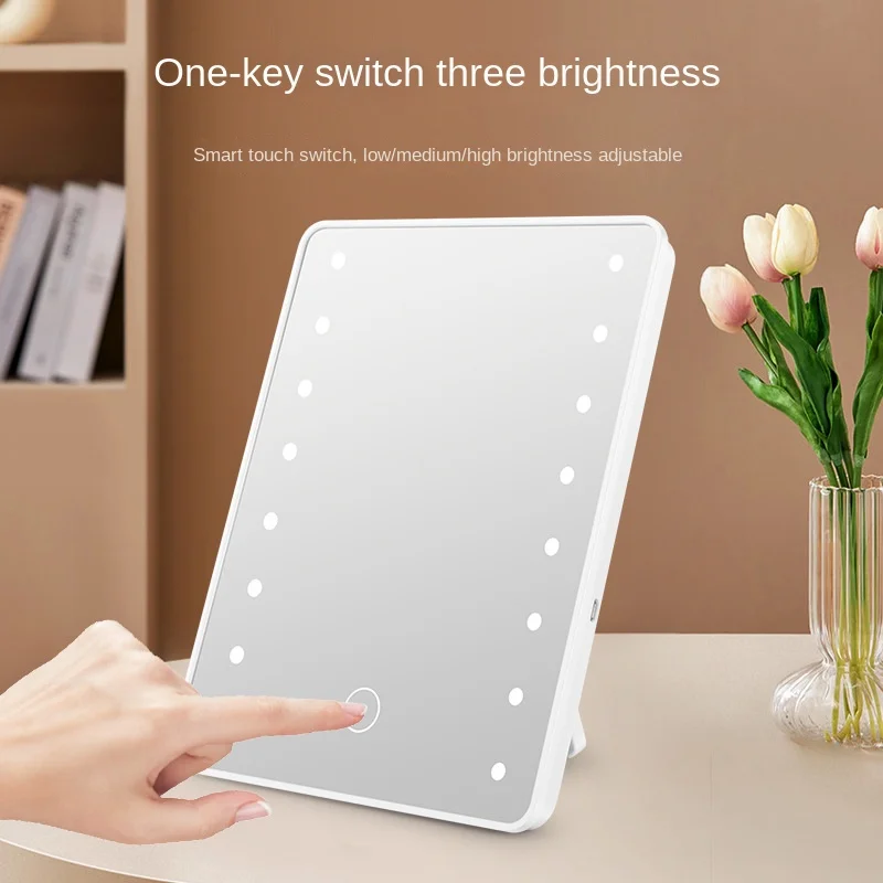 16-LED Lighted Vanity Mirror with Touch-Sensitive Control Stylish Folding Design for Desktop Bedroom INS-Style Modern Gift