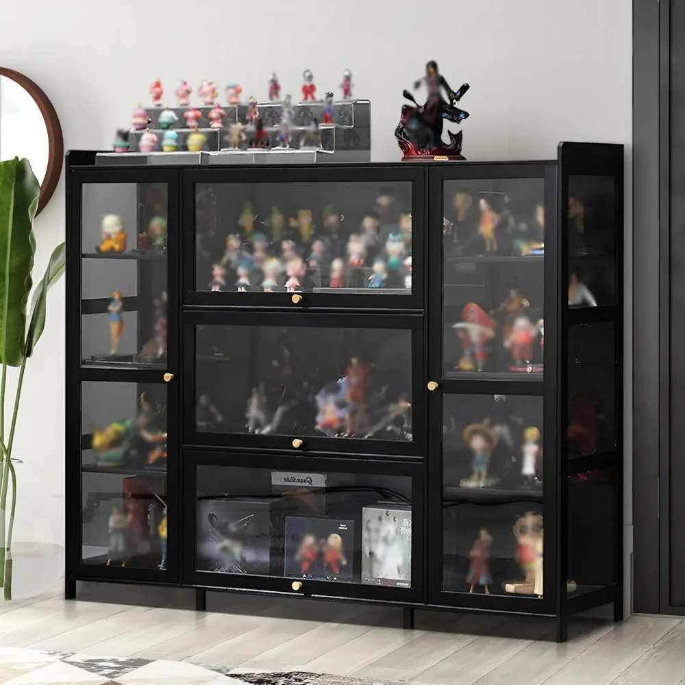 

Black Display Cabinet 53.15in Acrylic Display Case Clear Showcase for Collection with Shelves for Figures Collectibles Office
