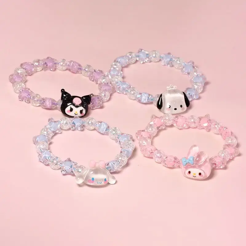 Cute Sanrio Crystal Couple Bracelet Hello Kitty Melody Cartoon Kuromi Cinnamorol Bangles Bestie Birthday Gift Jewelry Accessory