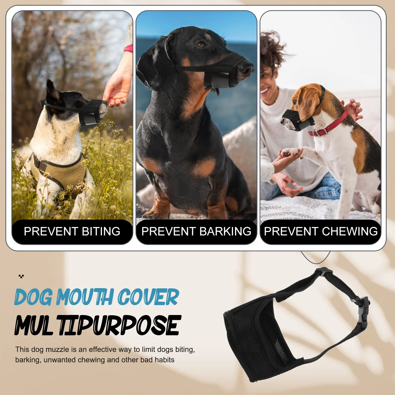 

Dog Muzzle for Large Dogs Anti Barking Chew Proof Lightweight Portable Design Hollow Ventilation Puppy Mouth Sleeve Secure Strap