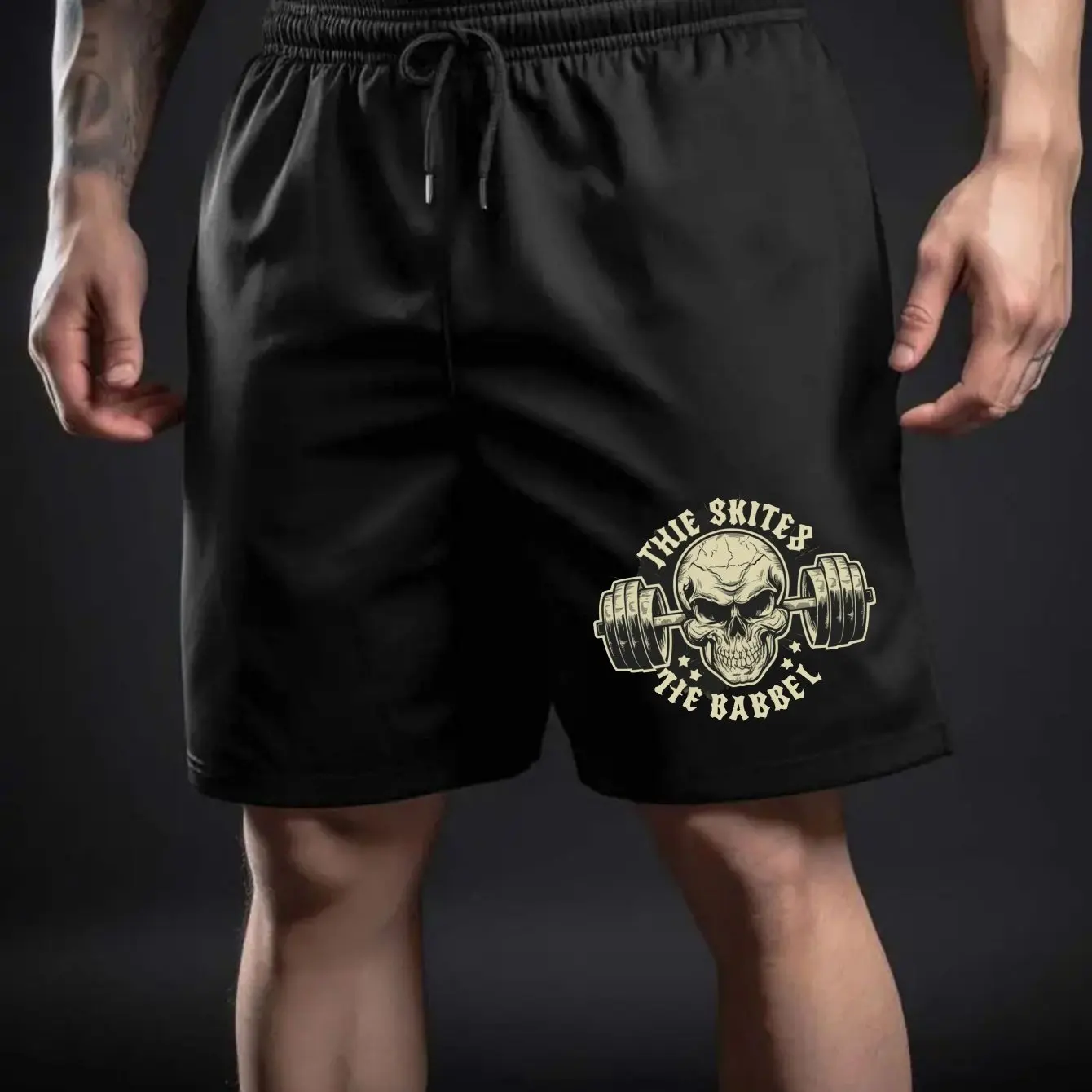 

Шорты с креативным принтом черепа, мужские брюки с пятью точками и карманами на шнурке, повседневные модные свободные удобные пляжные брюки, летние спортивные штаны