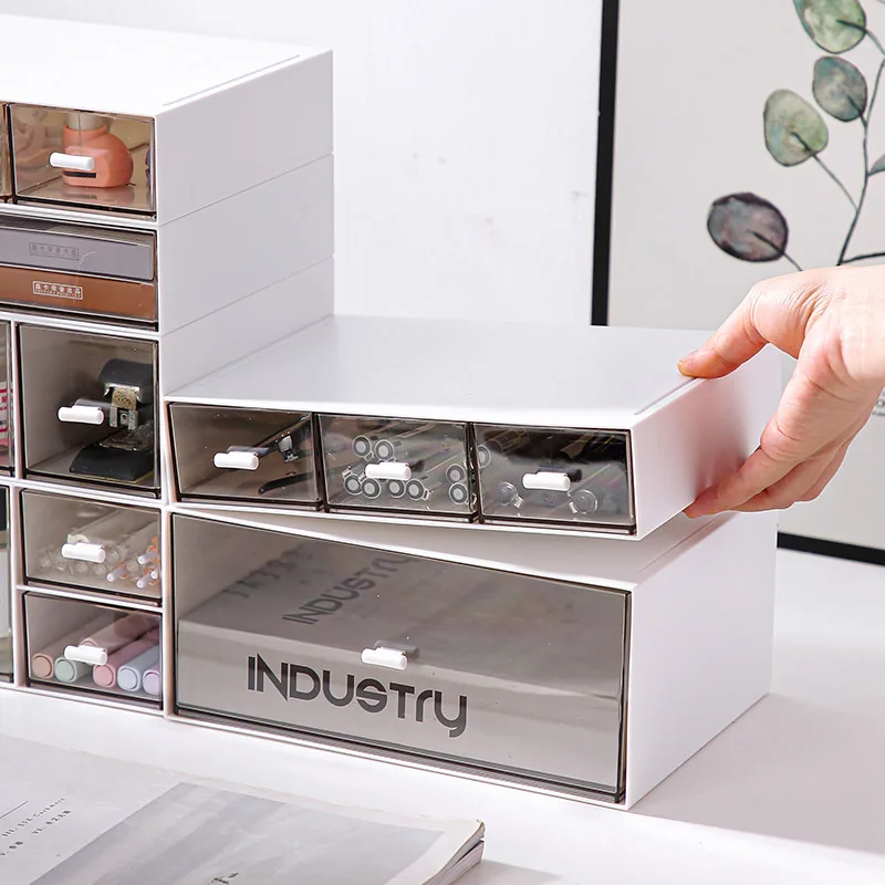 Desktop Storage Box High-end Office Cosmetics Transparent Acrylic Box with Lid Sundries Finishing B ox Grid Home Furnishing