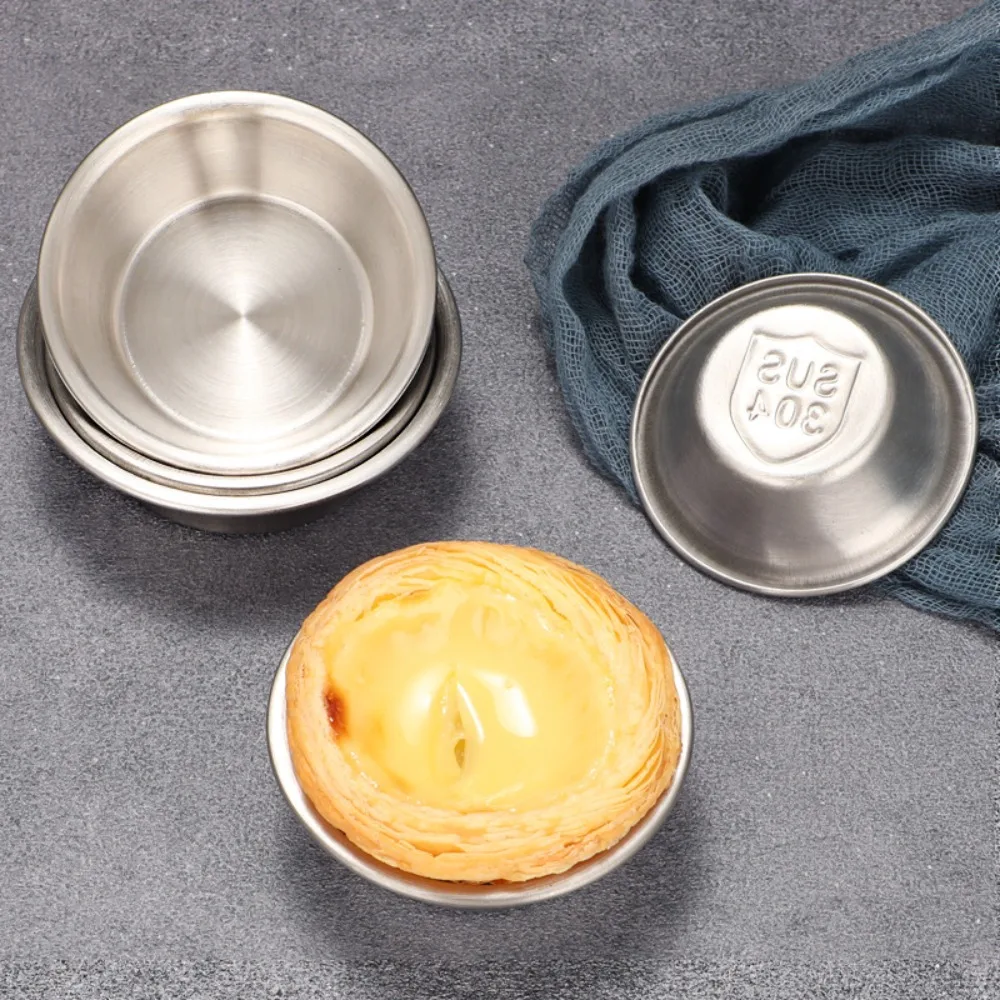 5pcs Dip Dish Stainless Steel Egg Tart Mold Round Reusable Sauce Cup Rust-proof Muffin Cake Pans Pudding