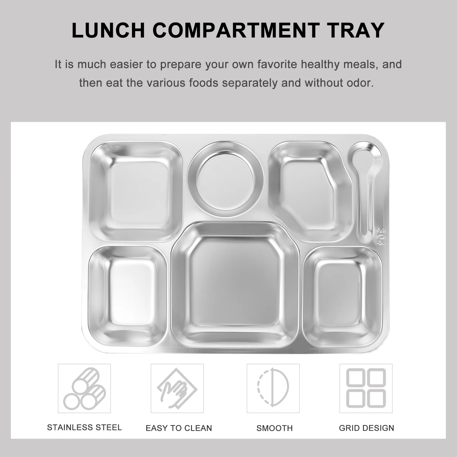 

1 шт., разделенный держатель для еды из нержавеющей стали, цельный формованный поднос для сервировки еды, гладкие края, подходит для наружного использования