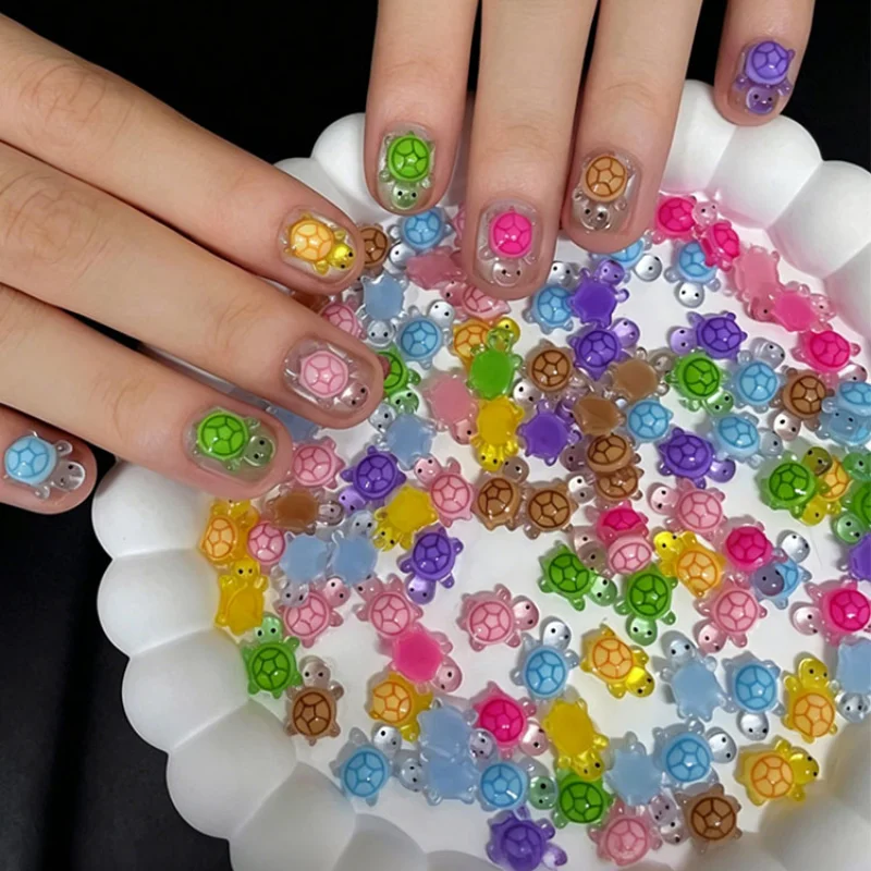 100pcs 3D Mini Resin Turtles DIY Cartoon Night Glow Cute Nail Art Accessories Mixed Little Turtle Figurines Decorations 2026