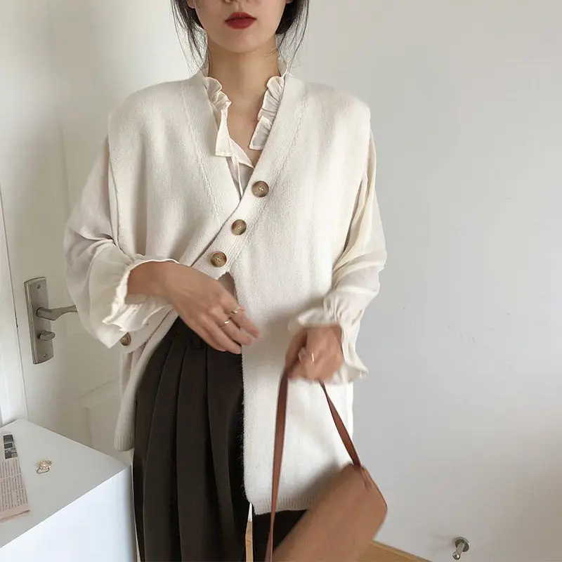 2023 New Women\'s Clothing V-Neck Long Sleeve Solid Color Autumn Winter Loose Plus Size Casual Fashion Button Asymmetrical Tops