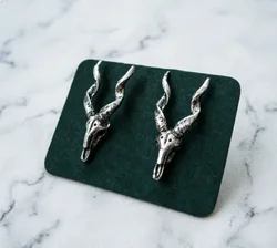 Gothic Rams Skull Earring Stud Antelope Skeleton Animal Goat Head Horn Halloween Witch Goth Jewelry