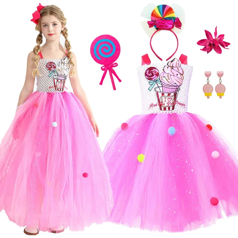 

Girls Lollipop Sweet Candy Tulle Princess Dress IceCream Print Fairy Vestidos Children Purim Carnival Birthday Party Costume