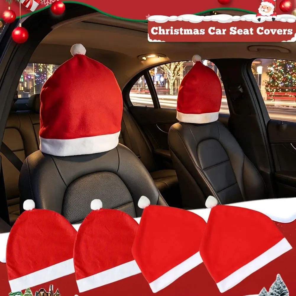 Christmas Car Headrest Cover Non-Woven Santa Hat Seat Decoration Festive Party Supplies for Vehicle Interior