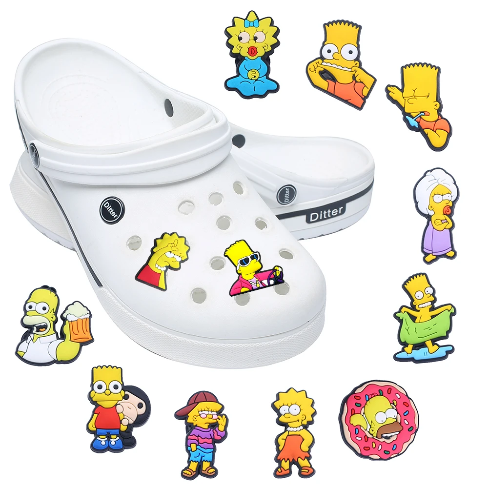 9-16pcs Hot toys Kawaii Simpson Shoe Charms For Slides Sandals, PVC Shoe Decorations Accessories For Christmas Gift Party Favor image 3