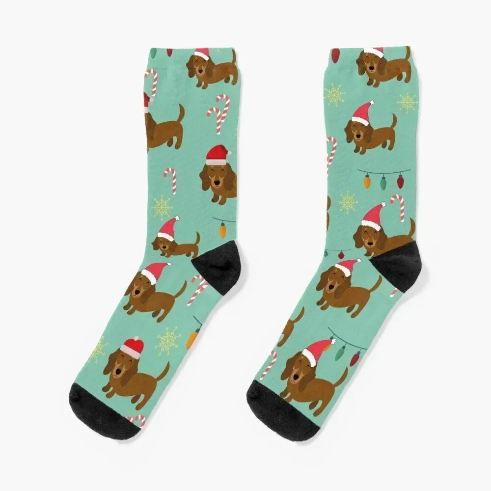 Dackel dog in Christmas pettern Socks hiphop with print snow Boy Socks Women's