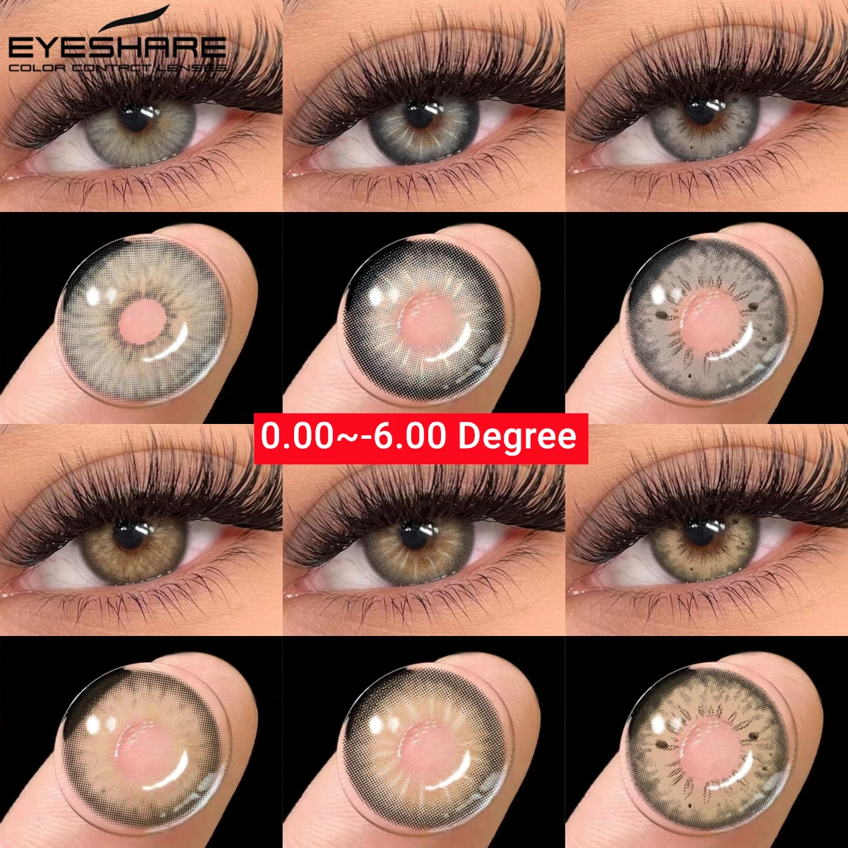 EYESHARE, 1 par de lentes para miopía, lentes de contacto de Color con prescripción, lentes de contacto marrones, lentes para alumnos Yaerly grises con grado