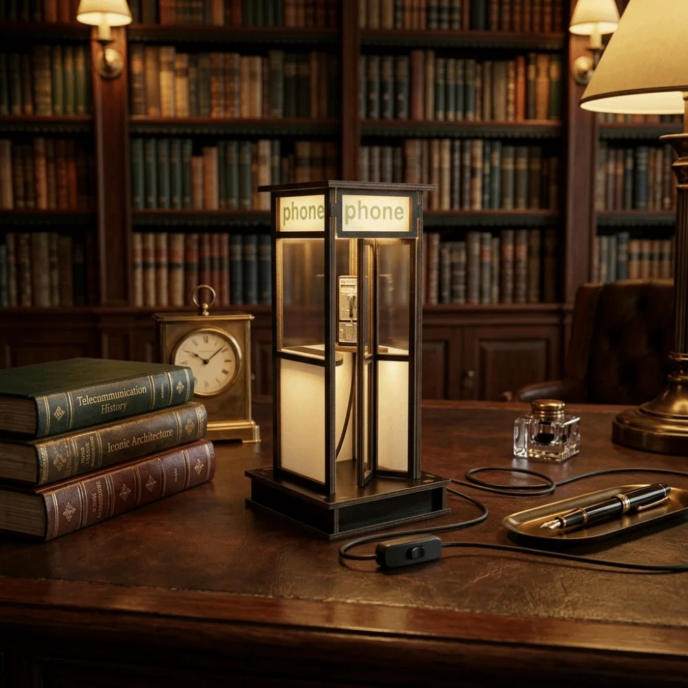 Booth Shaped Vintage Phone Booth Night Light LED Light Soft Warm Glow Retro Decorative Table Lamp Decorative Ornament