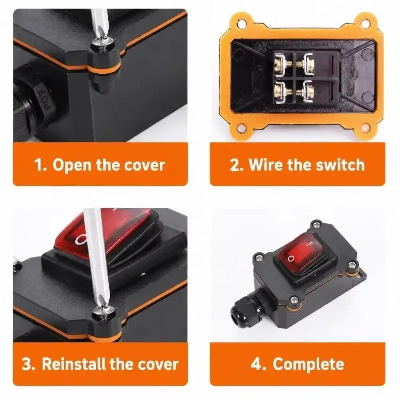 【MO2】Heavy Duty 220V Inline Power Cord Switch 30A/KCD1 Waterproof Marine Rocker Switch IP65 12V-24V High Current Connetor{M}