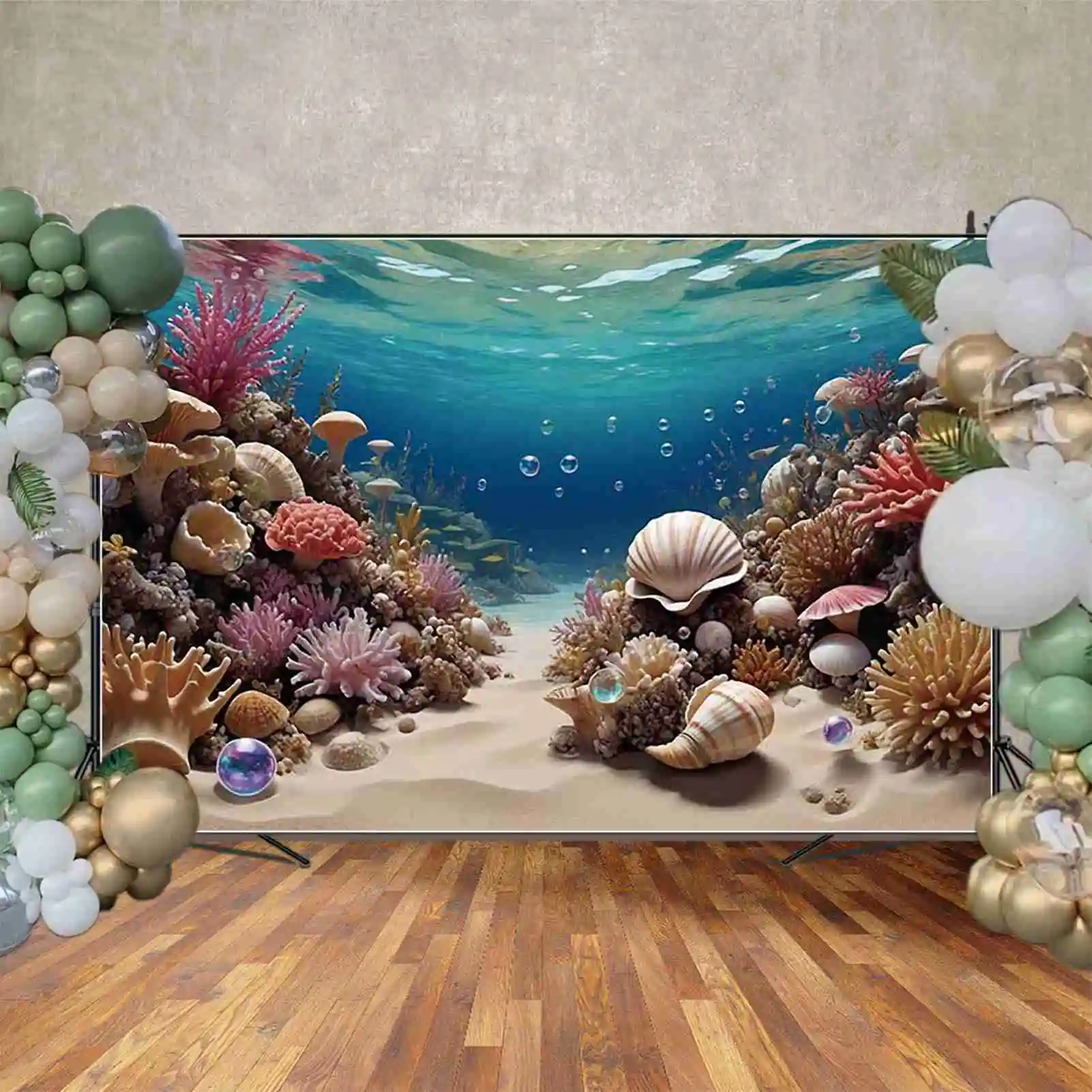 MOON.QG Underwater Coral Background Photography Fish White Shell Seaweed Photozone Backdrop Baby Photo Studio Photozone Supplies