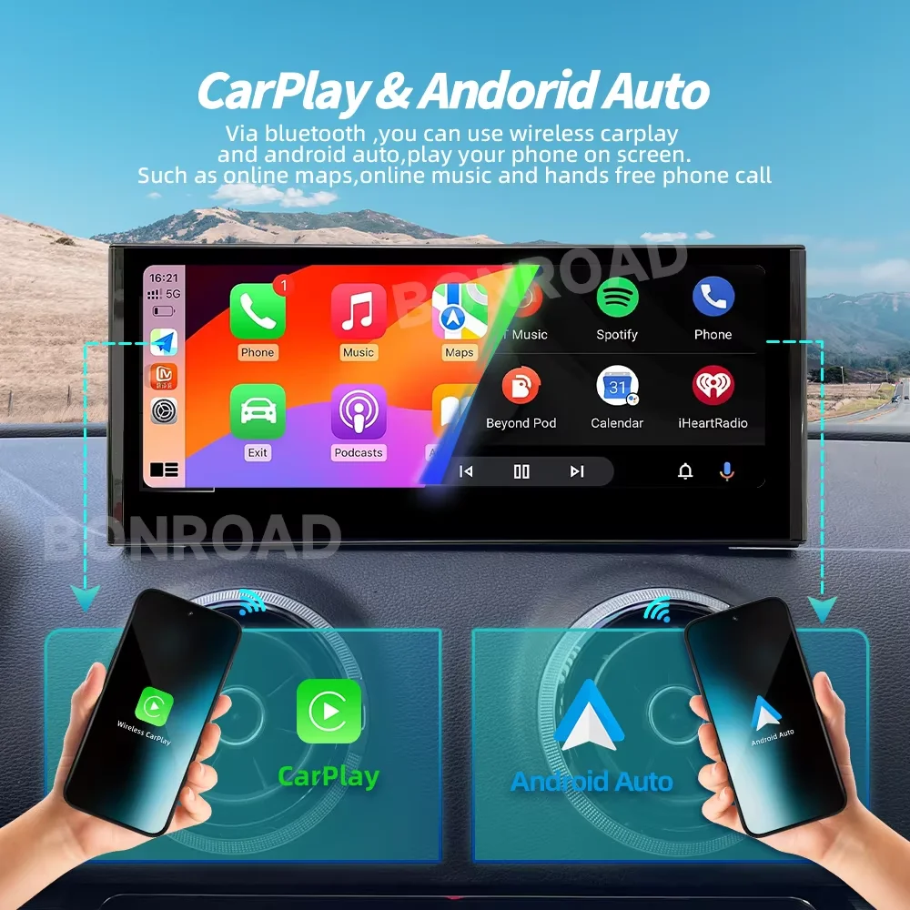 BONROAD 10.25 "لاسلكي CarPlay أندوريد راديو السيارة التلقائي مشغل وسائط متعددة لأودي A3 8 فولت 2012-2020 4G واي فاي نظام تحديد المواقع BT شاشة تعمل باللمس