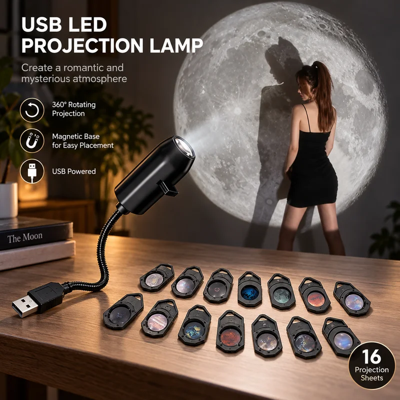 USB Moon Earth Ceiling Projection Atmosphere Light Starry Sky Lamp Night Light Romantic Bedroom Decor Galaxy Projector