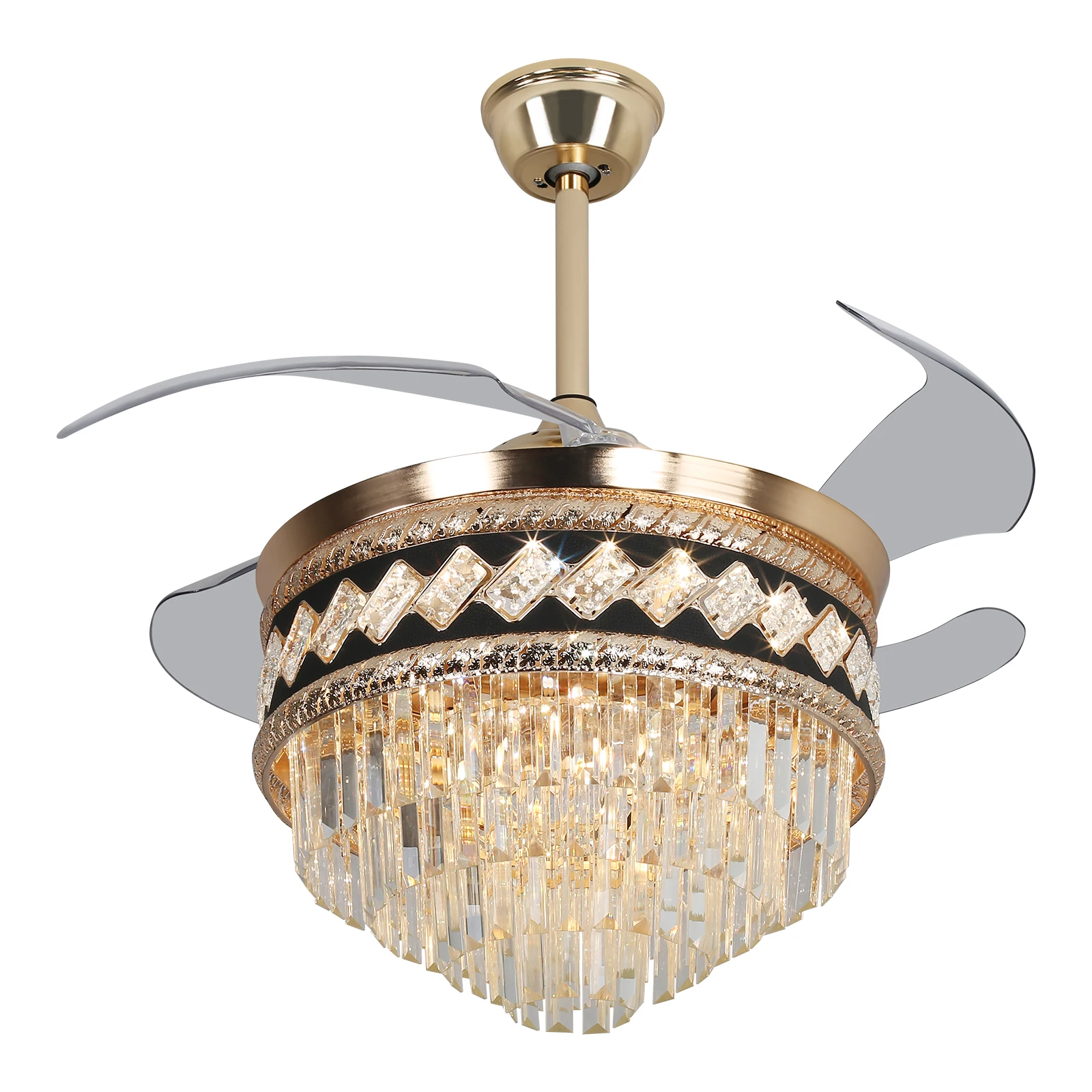 

Ceiling Fans with LED Light, 6-Speed Settings, Adjustable Timer, Two-Way Rotation, Remote Control, Energy-Efficient, Gold and Bl